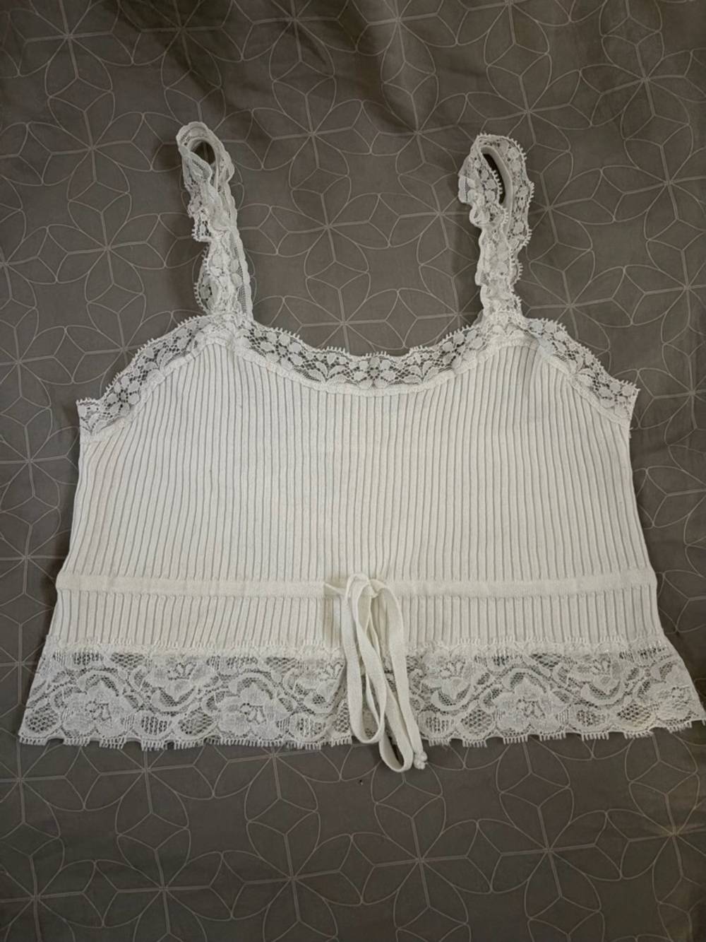 Garage White Ribbed Lace-Trim Cami